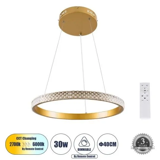 Diamond Μοντέρνο Κρεμαστό Φωτιστικό με Ενσωματωμένο LED σε Χρυσό Χρώμα - 61129