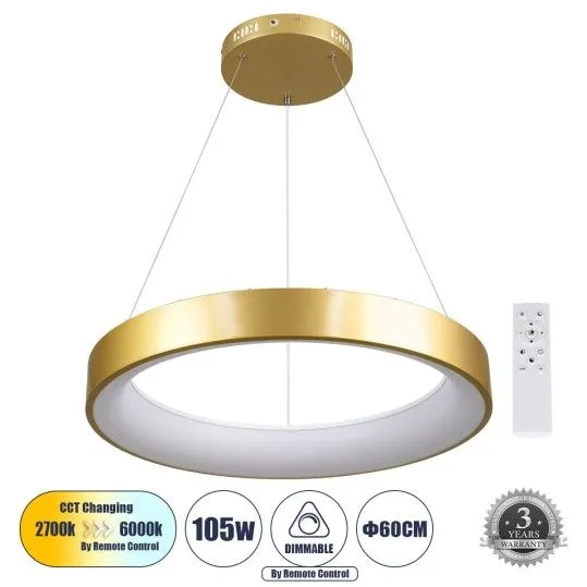 Κρεμαστή Πλαφονιέρα Οροφής Δαχτυλίδι-Κύκλος LED με Εναλλαγή Φωτισμού All In One - SALEM 61247