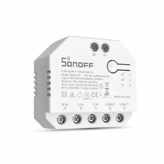 Sonoff 2-Channel WiFi smart switch with power metering White - DUAL-R3