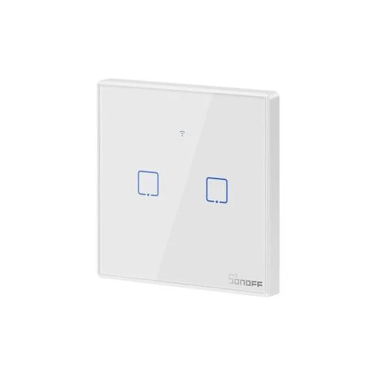 SONOFF T2EU2C-RF Εξωτερικός Διακόπτης Τοίχου για Έλεγχο Φωτισμού με Πλαίσιο και Δύο Πλήκτρα Αφής Φωτιζόμενος Λευκός
