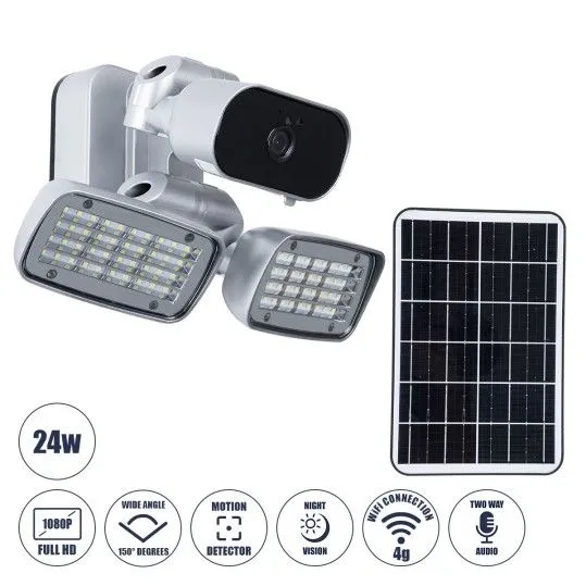 Αυτόνομος Ηλιακός Προβολέας LED με IP Camera 1080P 2MP WiFi 150° Ενσωματωμένη Μπαταρία Φωτοβολταϊκό Πάνελ Ψυχρό Λευκό - 86045