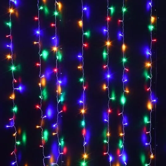 300 Χριστουγεννιάτικα Λαμπάκια LED Πολύχρωμα 3μ τύπου Κουρτίνα με Διαφανές Καλώδιο και Προγράμματα - 85829